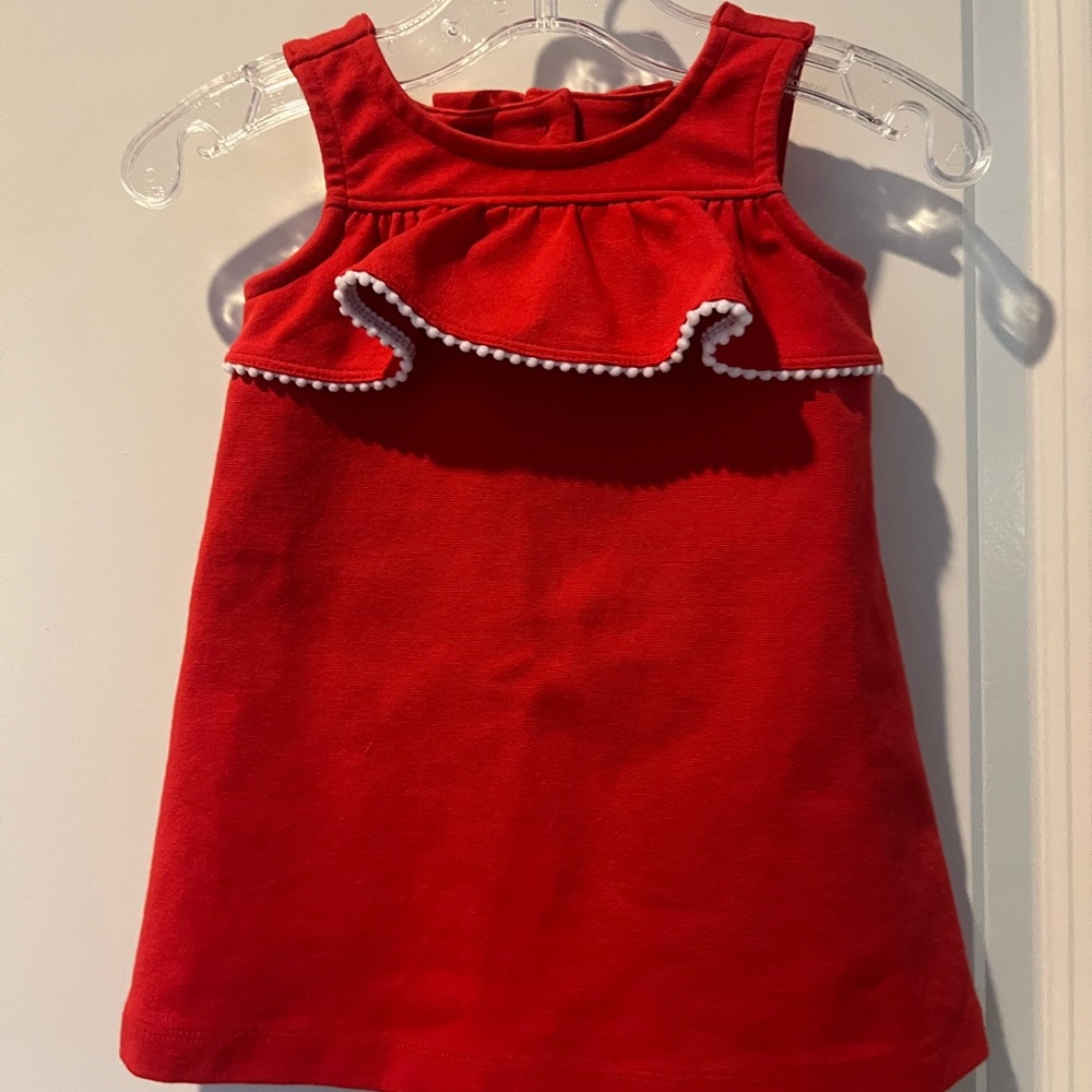 Janie & Jack Red Ruffle Dress with White Trim, 3-6 Mo